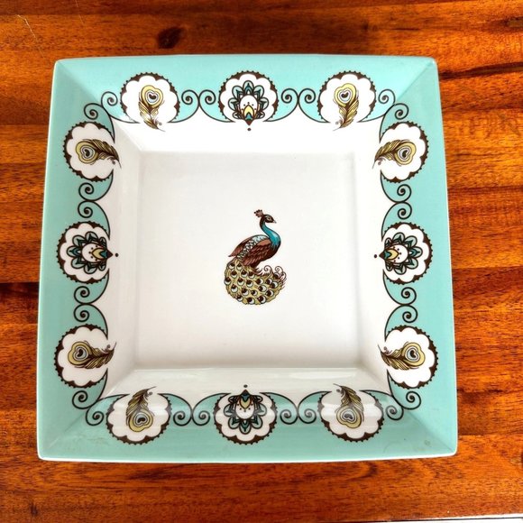 NWT Vera Bradley Peacock Dish My Home Andrea Sadek Turquoise Square - Picture 1 of 12